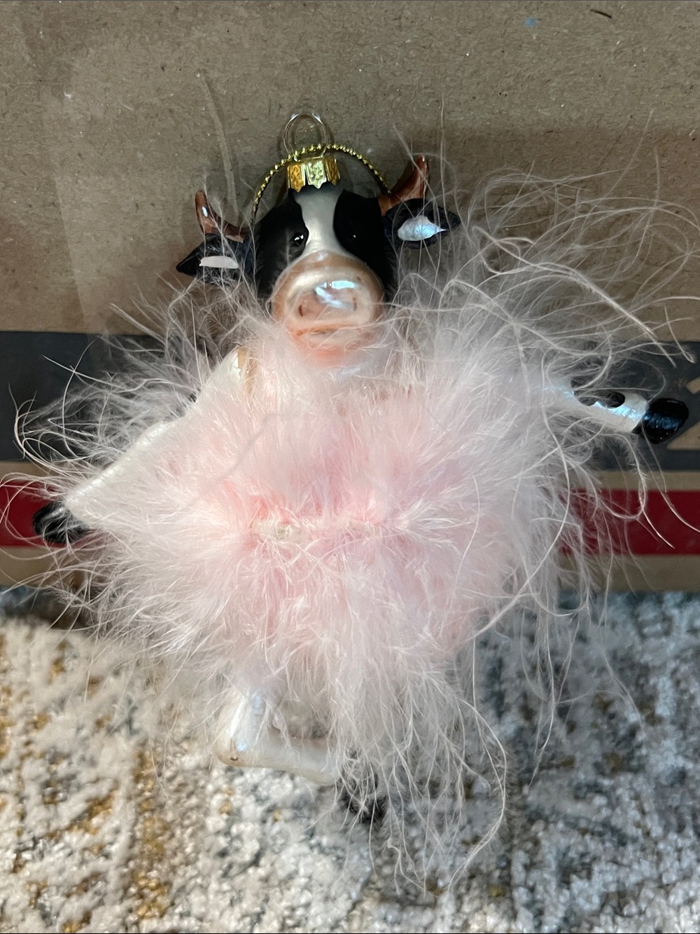 Pink Feathered Cow Ornament Christmas Accessories z28